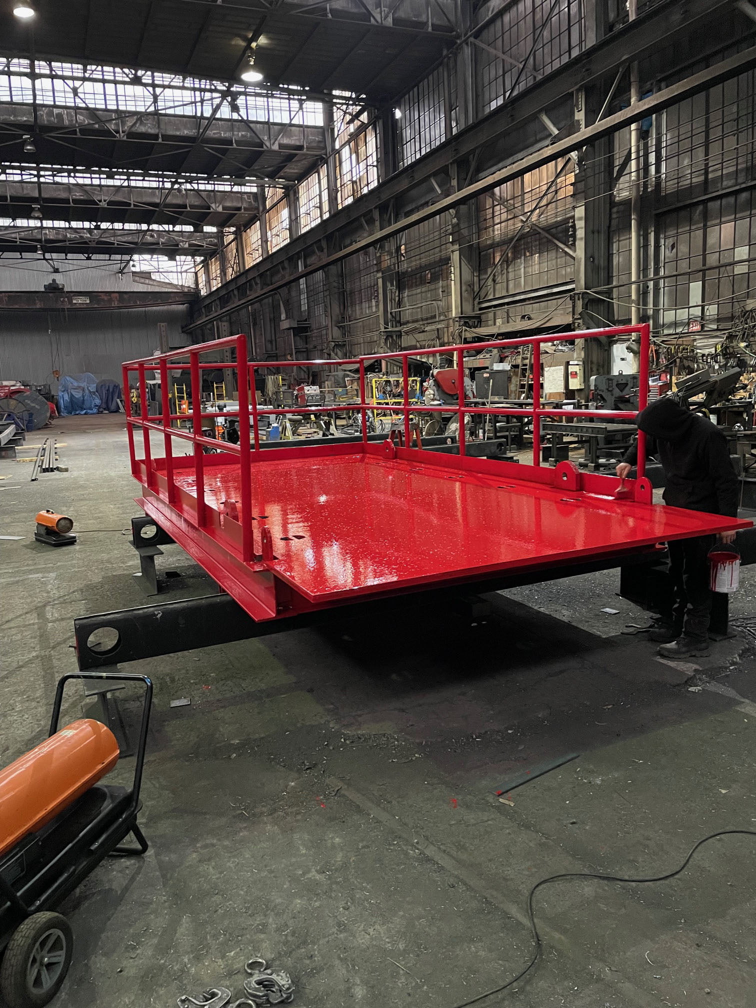 Fabricate working platforms for side building access.
